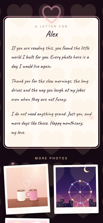 A gold scratch card being scratched on a phone to reveal a Valentine’s Day message
